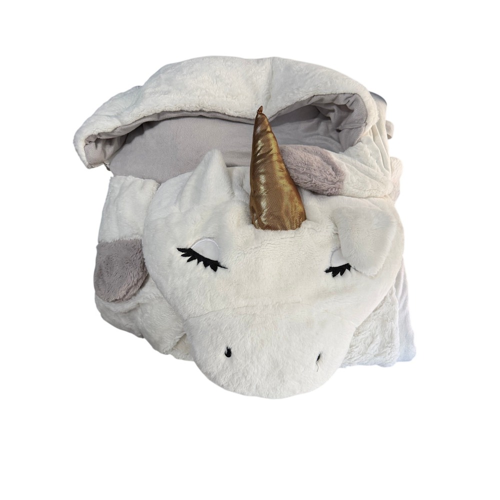 Frolics Kids White Plush Unicorn Sleeping Bag Gold Horn Faux Fur Sleep Sack